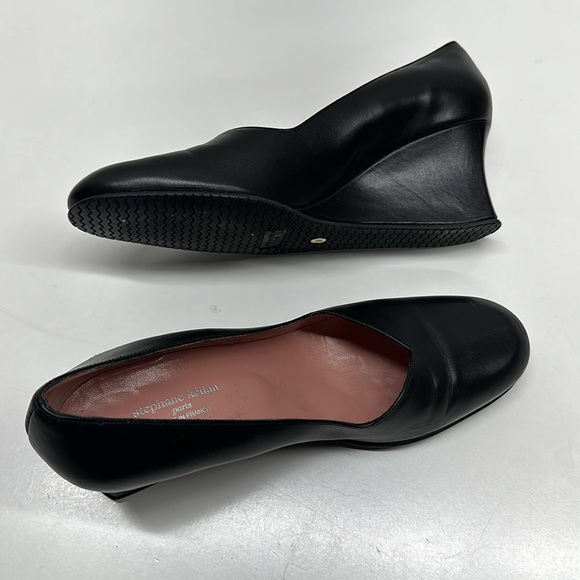 Stephanie Kelian Paris Wedges Shoes Heels Leather Round Toe Black Women Size 9.5 - Picture 2 of 10